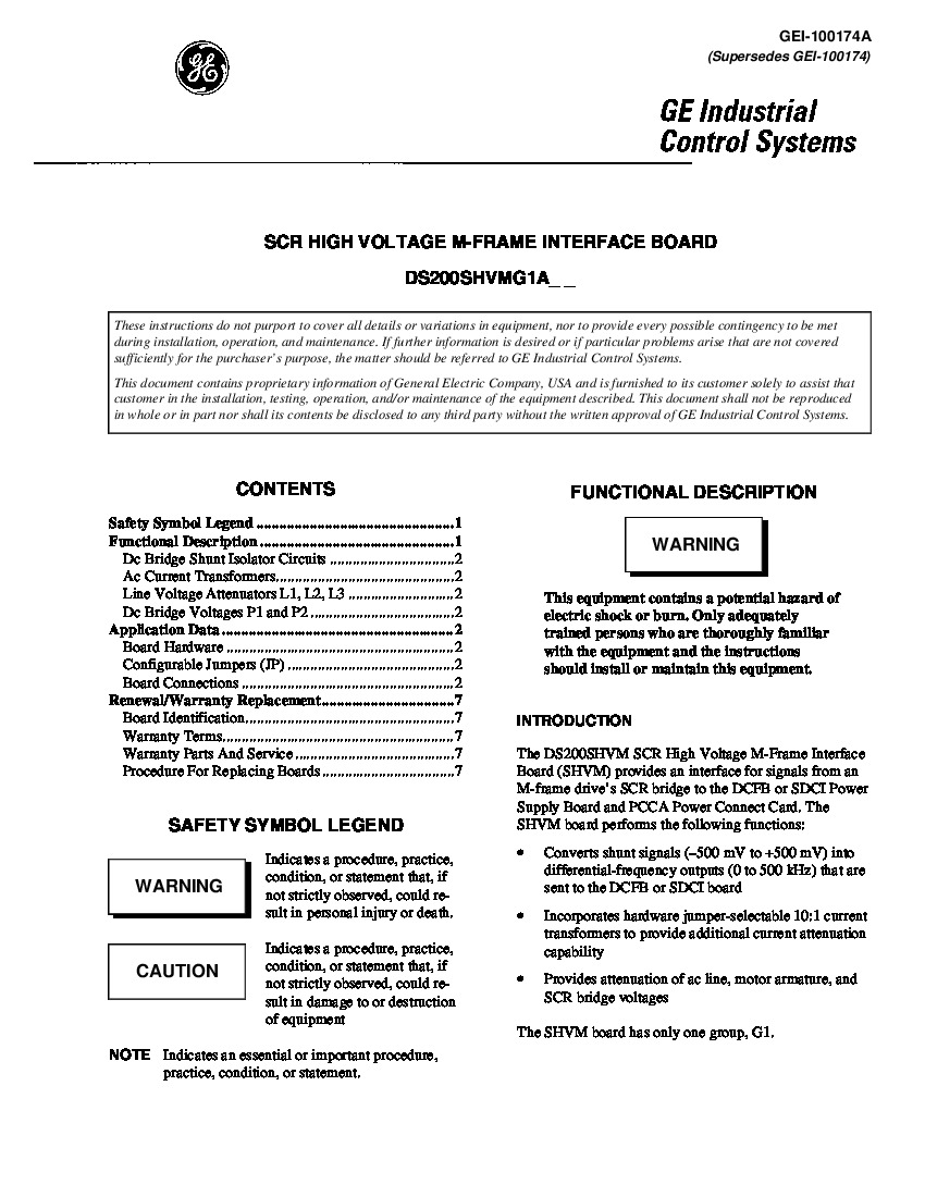 First Page Image of DS200SHVMG1 GE Reference Manual GEI-100174A.pdf